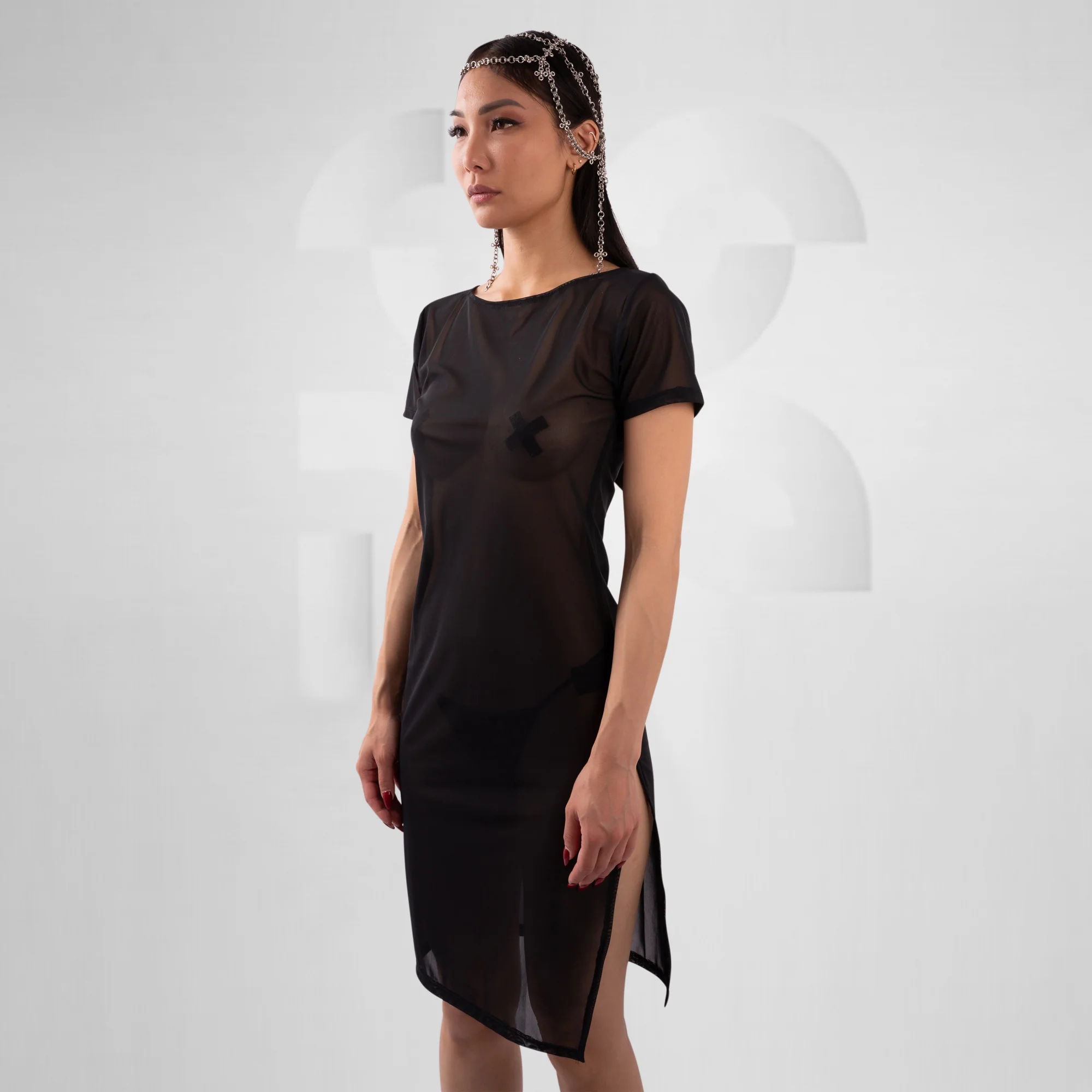 Basic Mesh Dress with Side Slit - Image 3