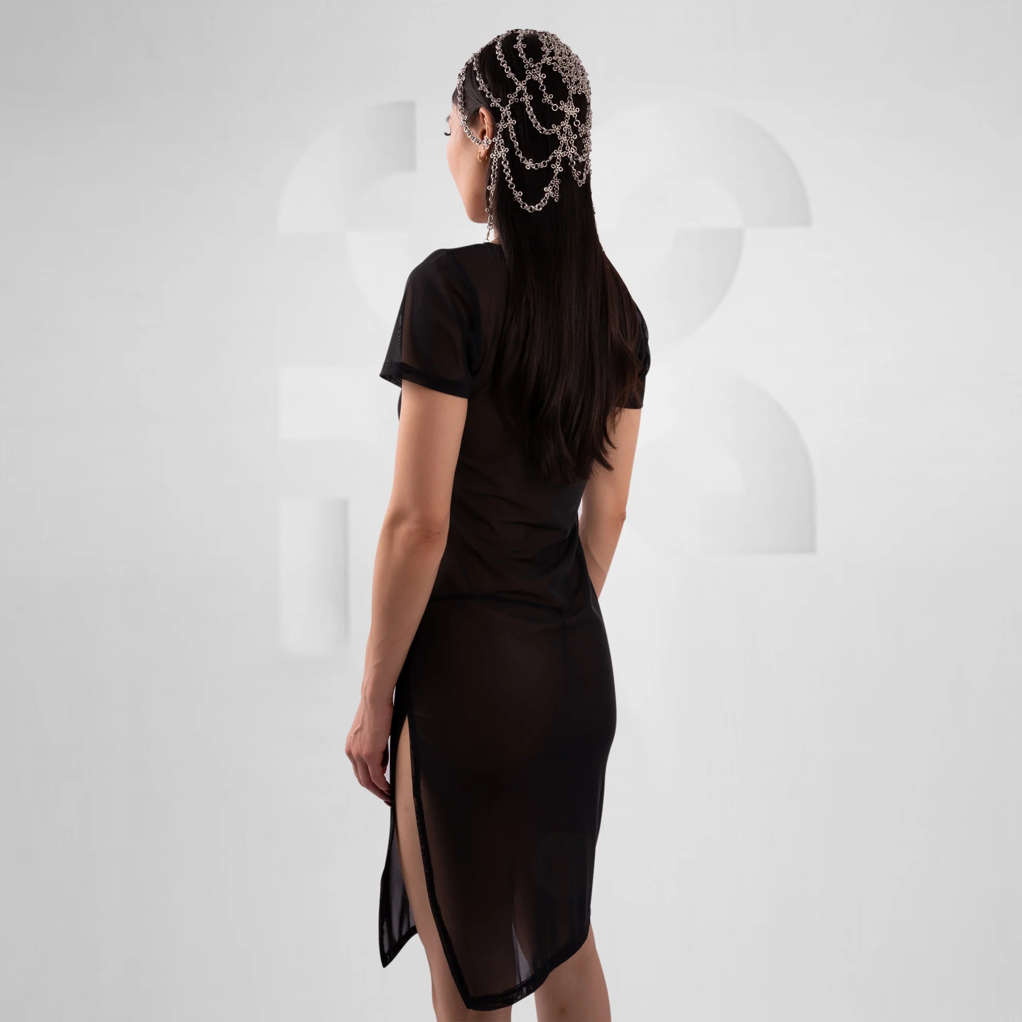 Basic Mesh Dress with Side Slit - Image 5
