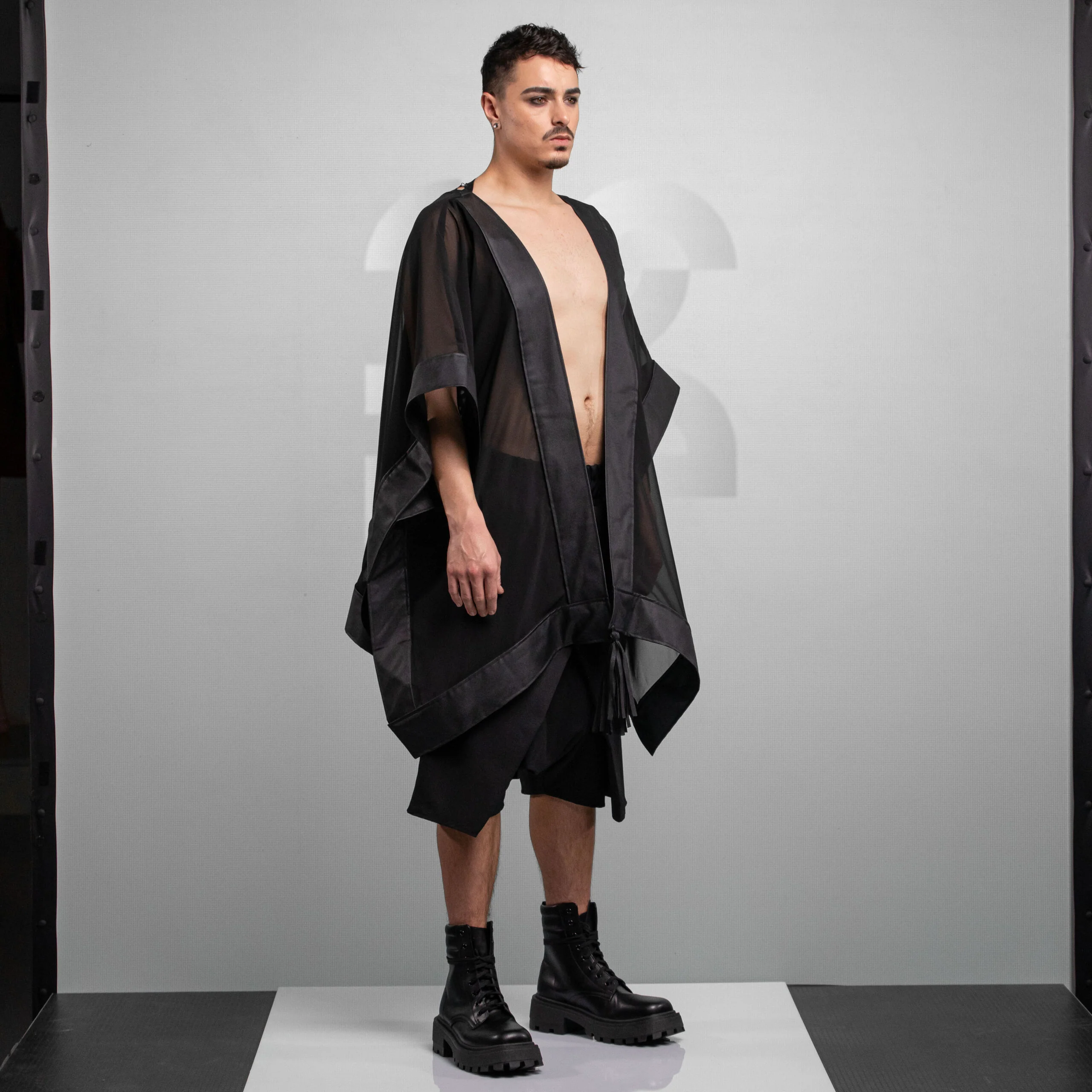 Faux Leather Mesh Statement Kimono Black - Image 3