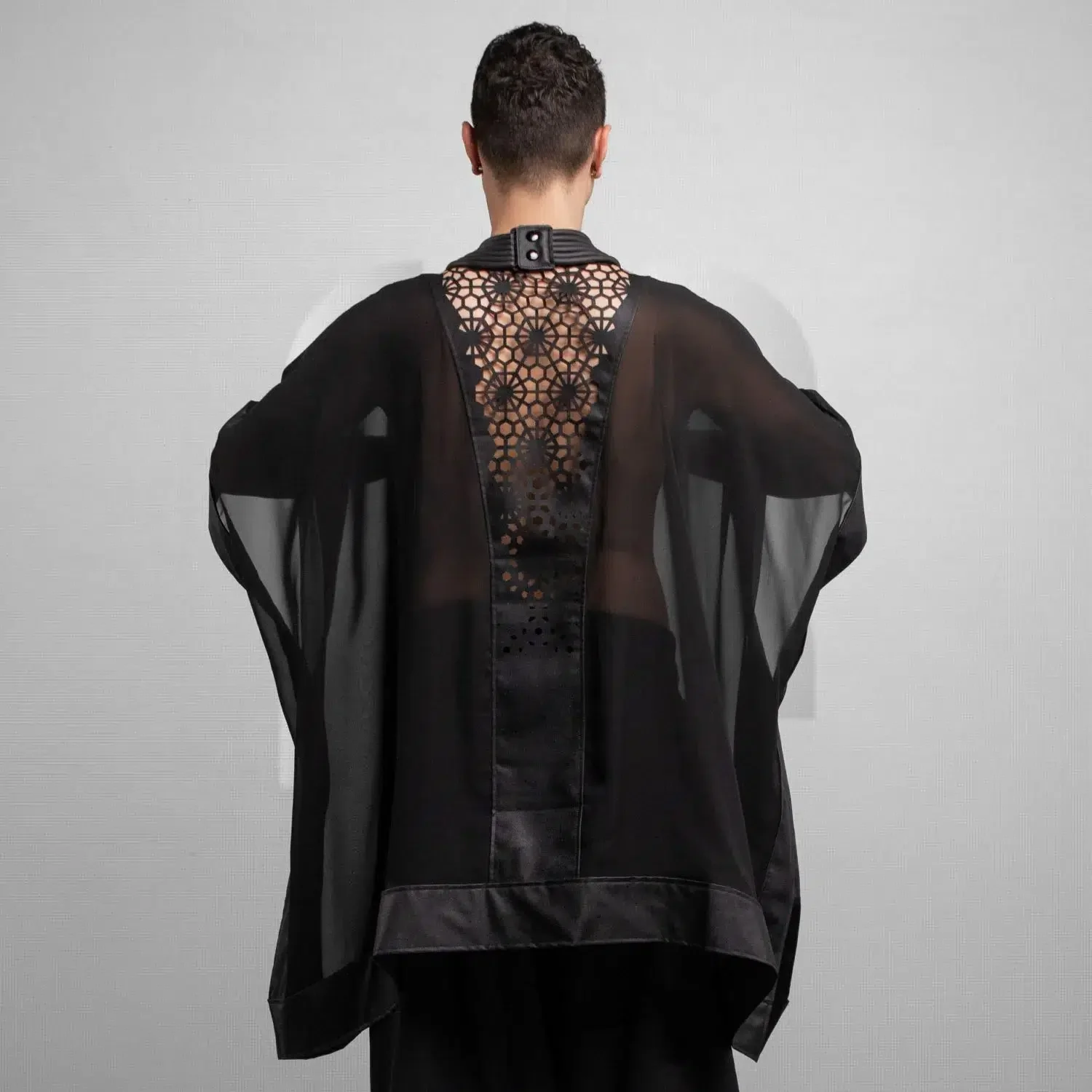 Faux Leather Mesh Statement Kimono Black - Image 5