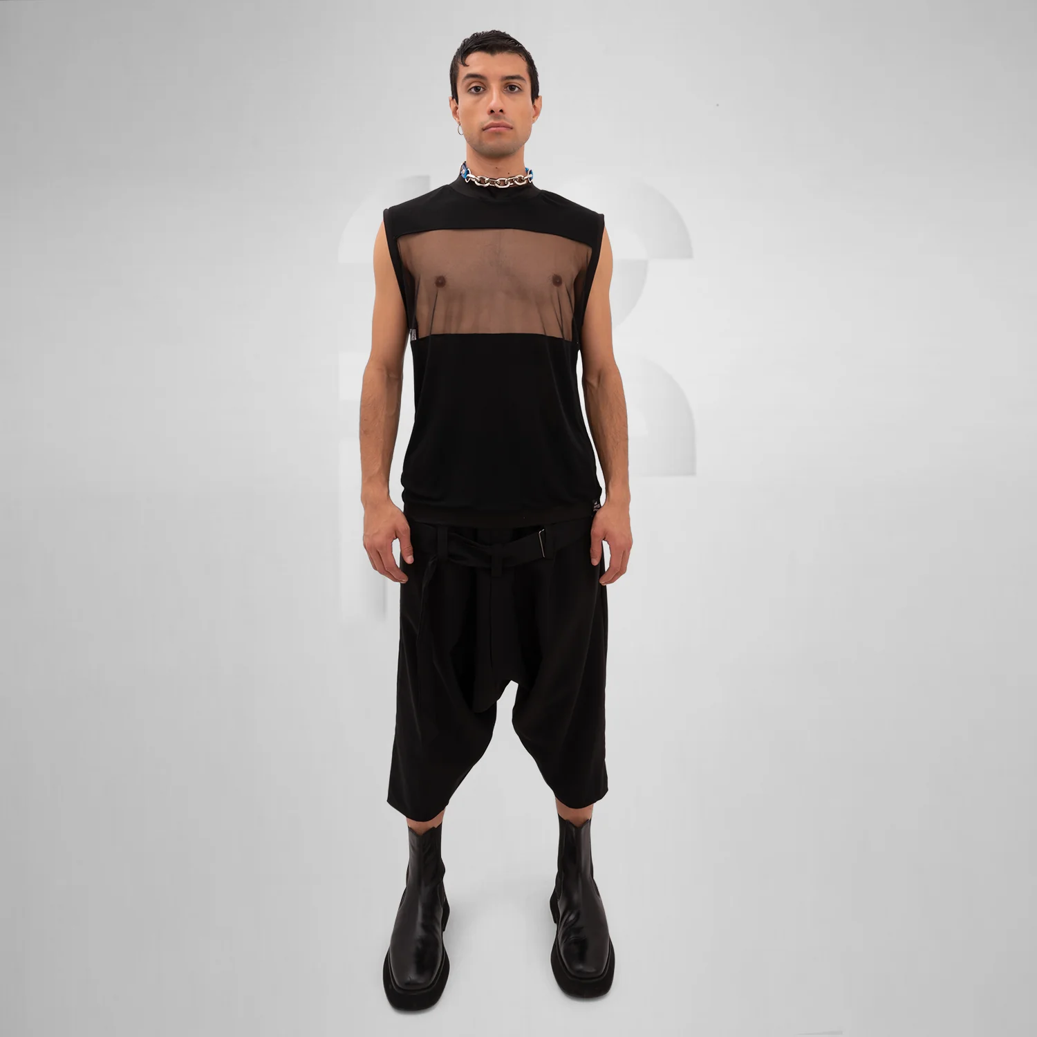 Geometric Mesh Cut Out Tank Top - Image 5