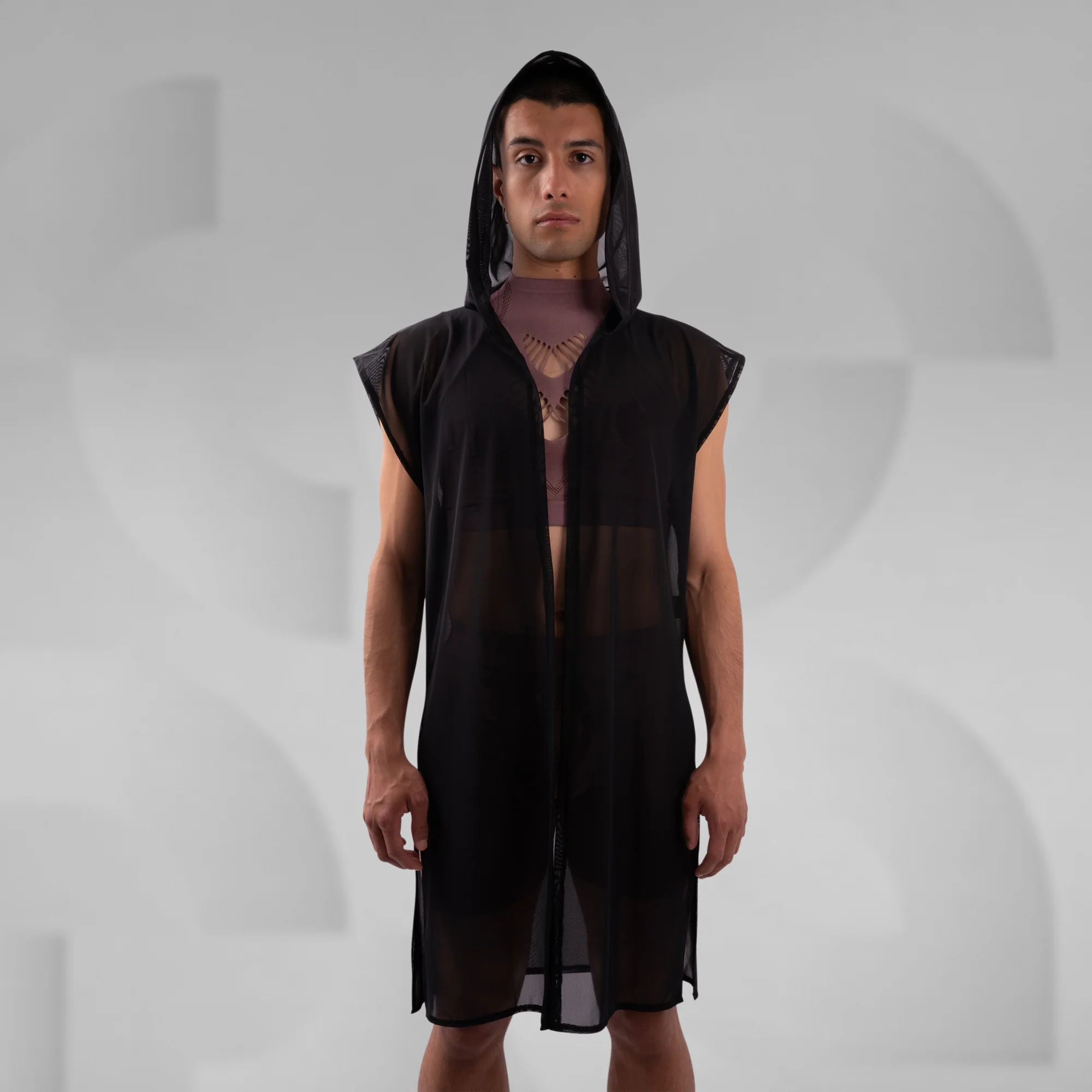 Hooded Mesh Cardigan - Image 3