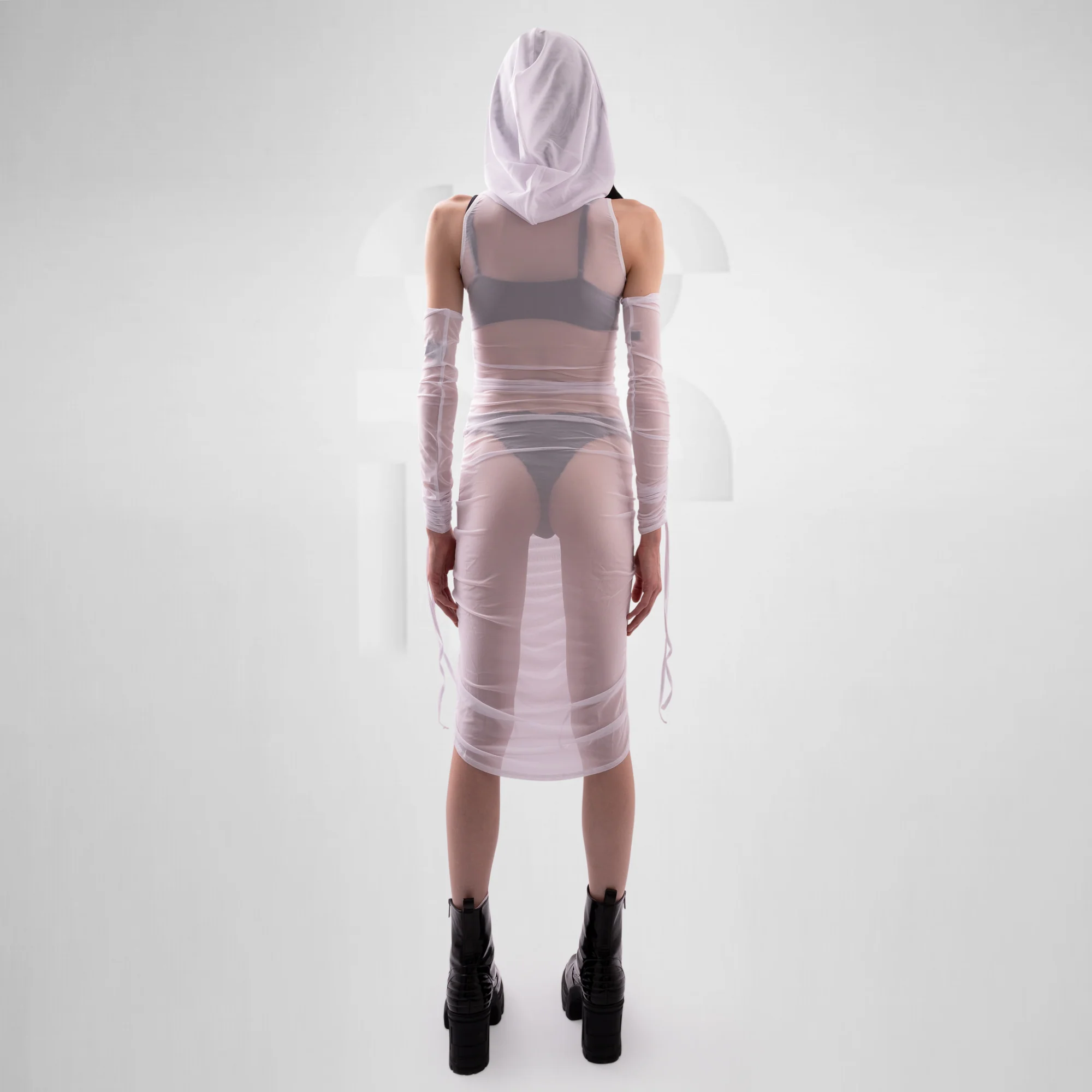 Hooded Ruched Dress with Sleeves - Image 14