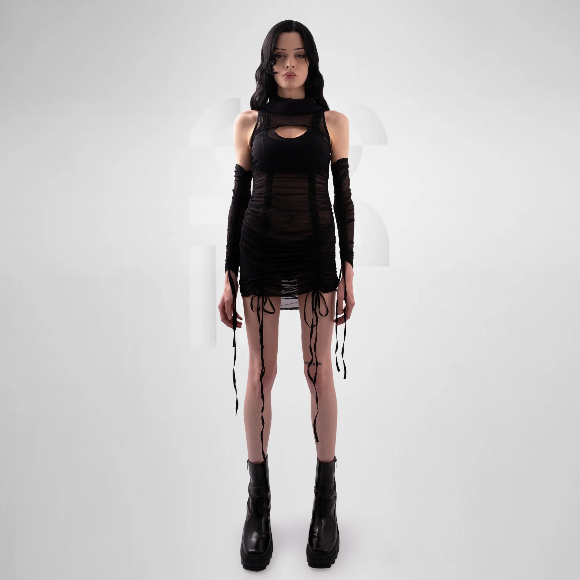 Hooded Ruched Dress with Sleeves - Image 3