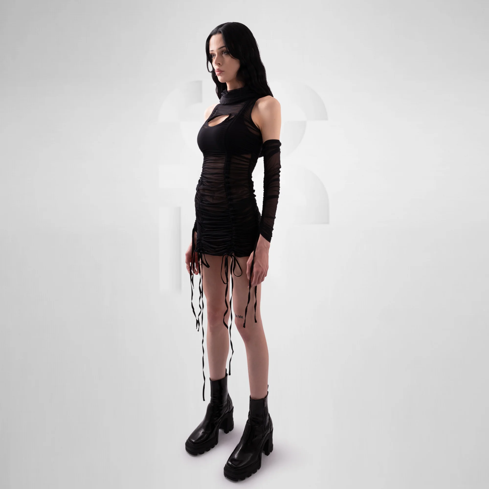 Hooded Ruched Dress with Sleeves - Image 5