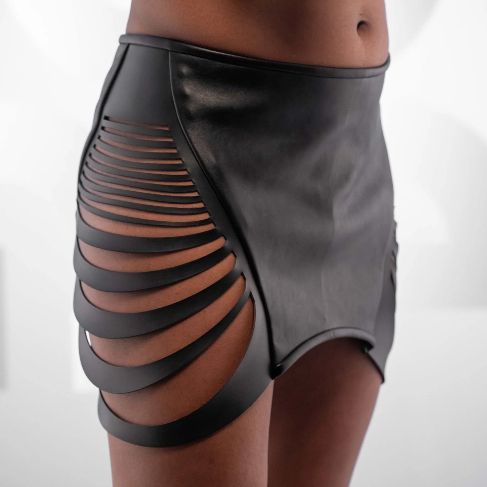 Laser-Cut Faux Leather Mini Skirt - Image 3
