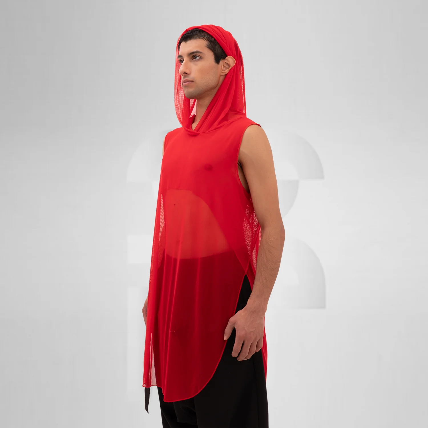 Mesh Avant-Garde Shirt with Hood - Image 4
