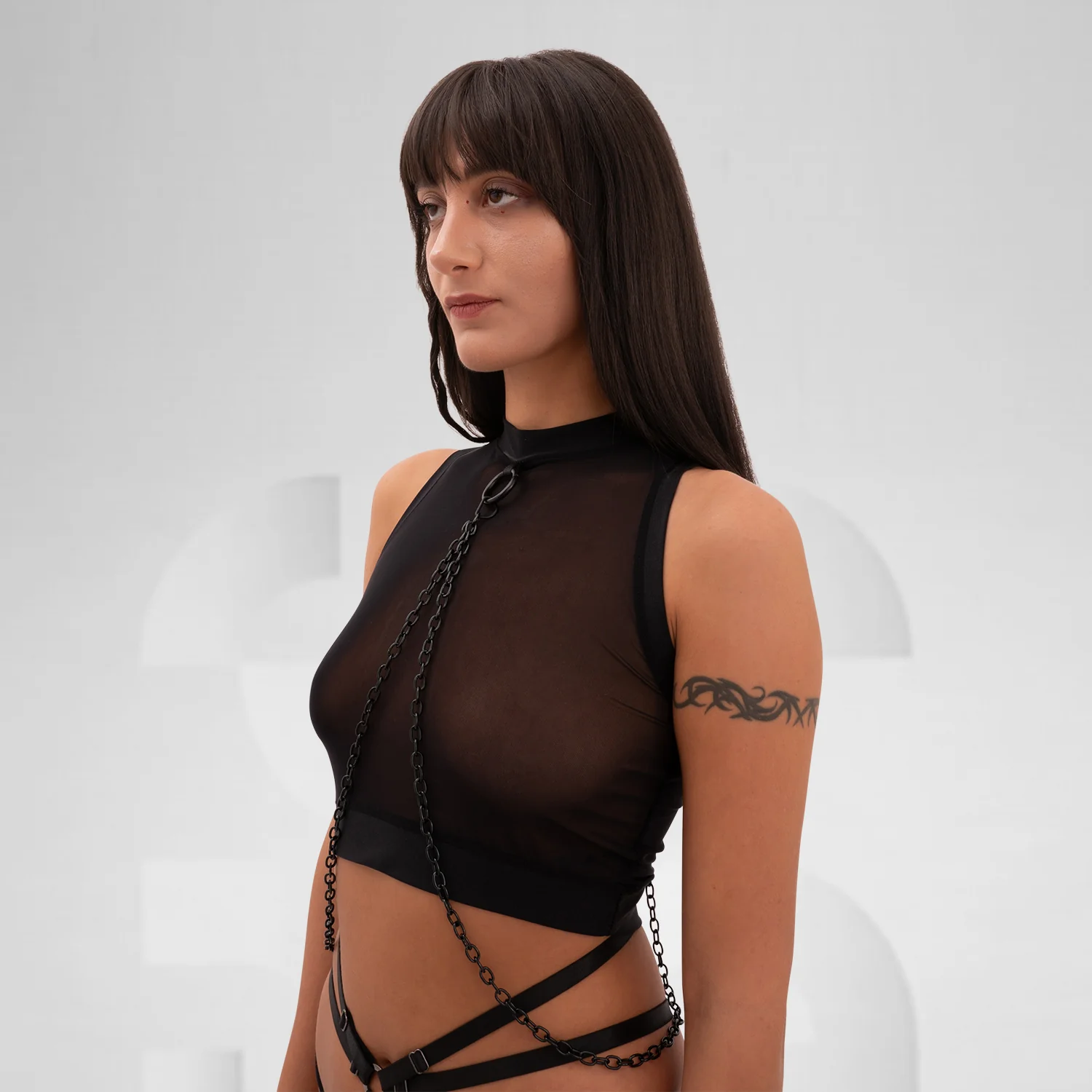 Mesh Crop Top with Chains - Image 4