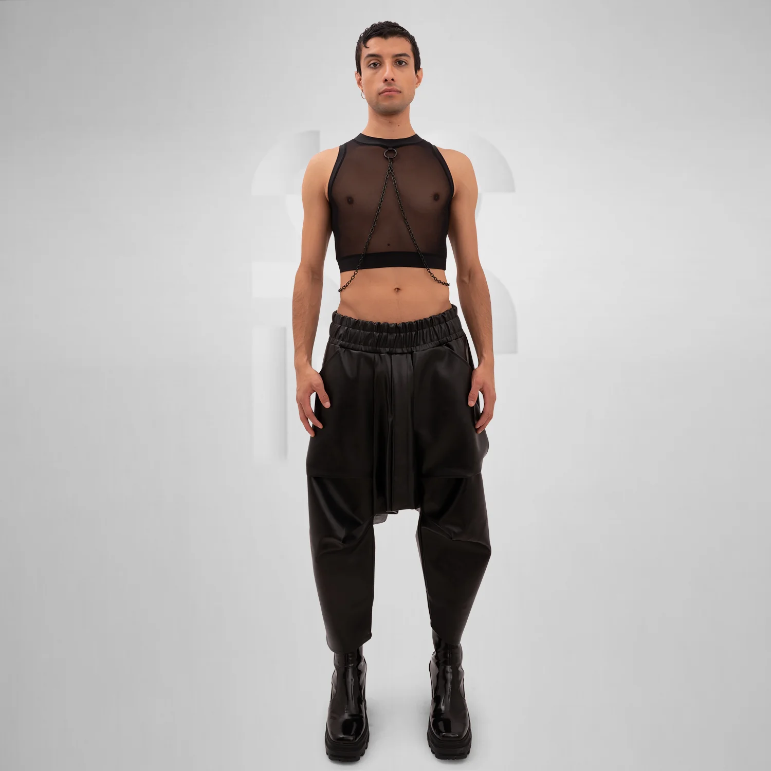 Mesh Crop Top with Chains - Image 9