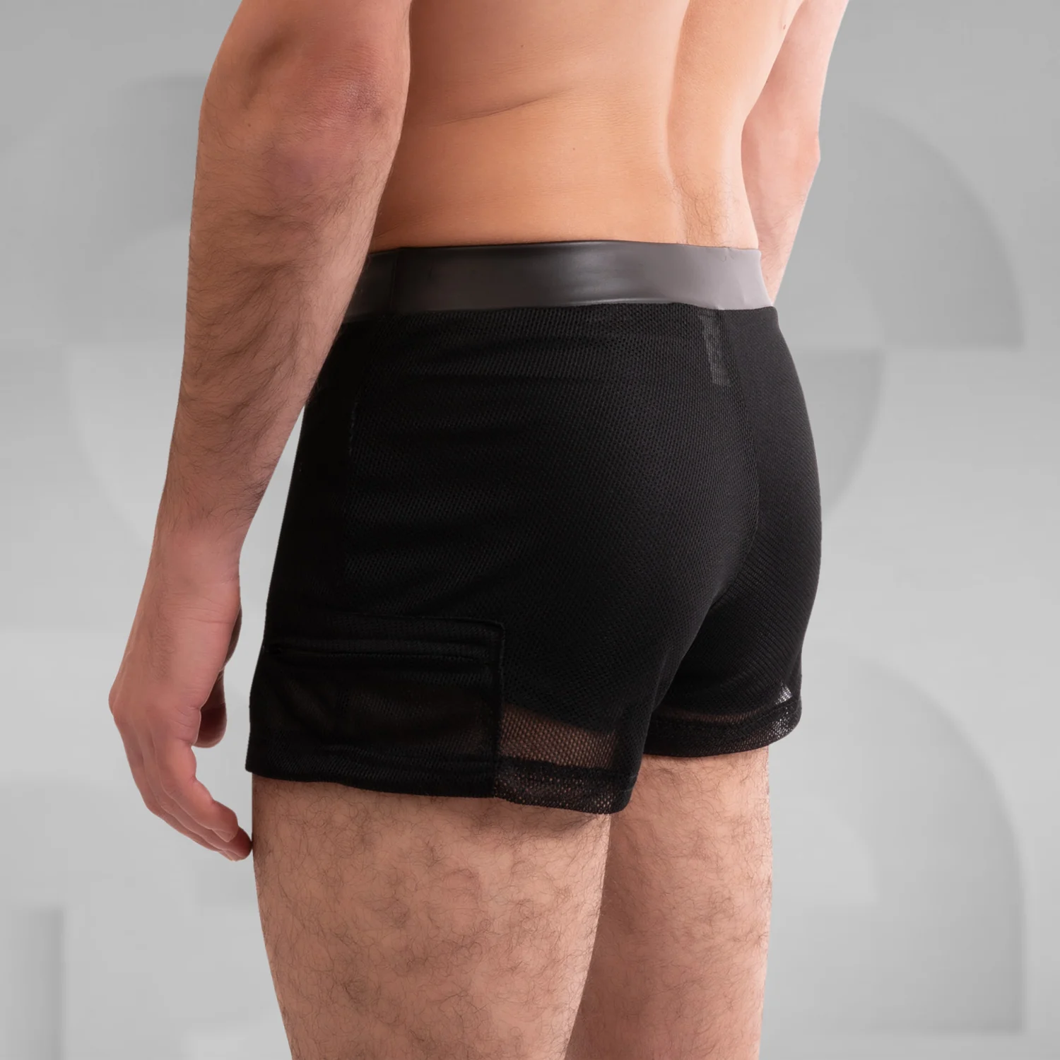 Mesh Panel Wet Look Shorts - Image 3