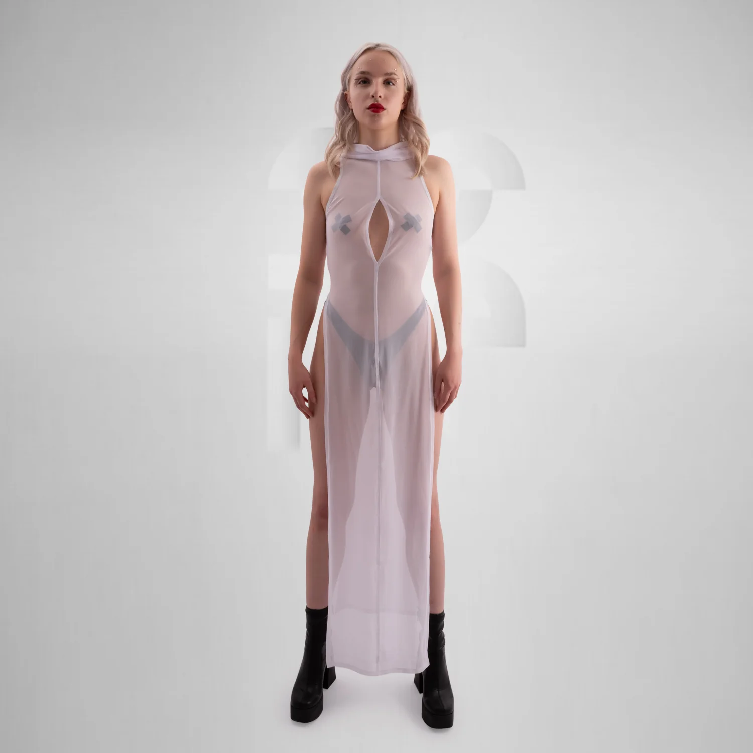 Unisex Avantgarde Mesh Dress with Slits - Image 3