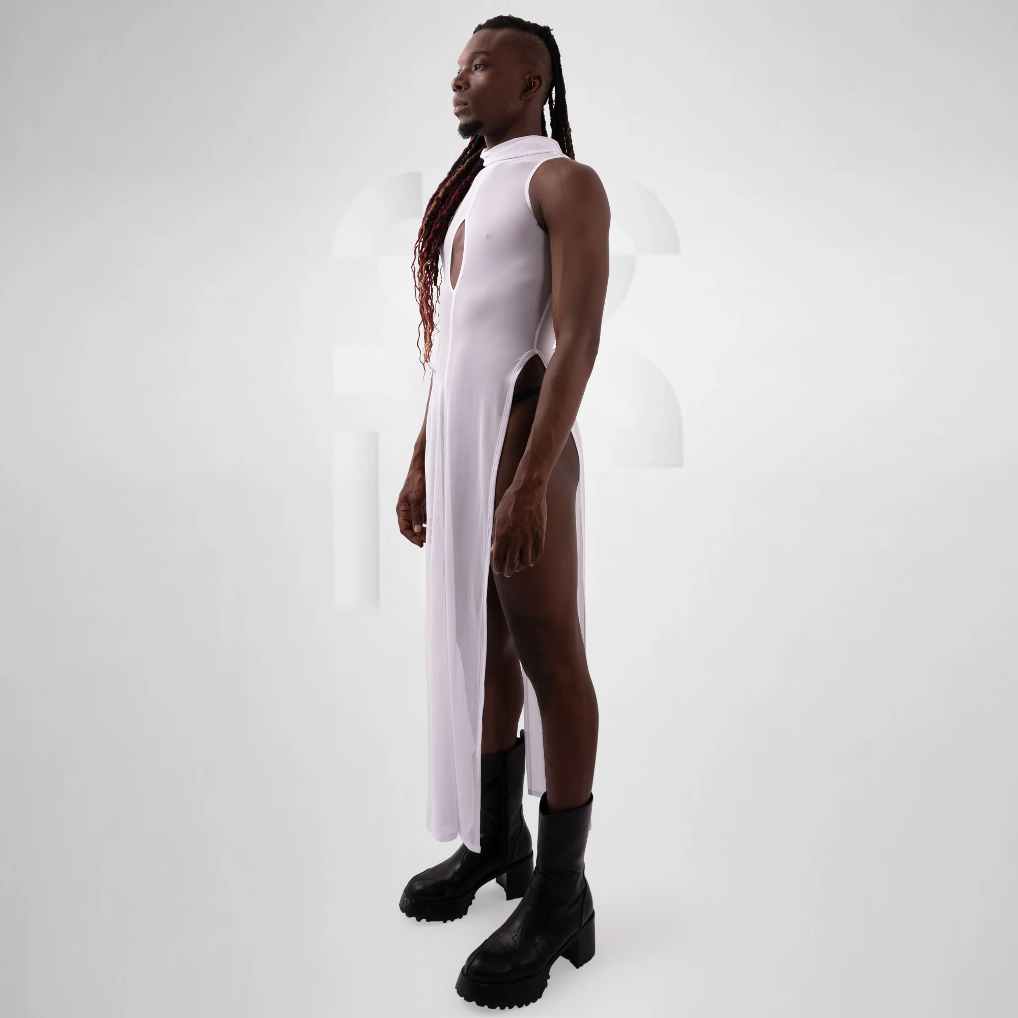 Unisex Avantgarde Mesh Dress with Slits - Image 4