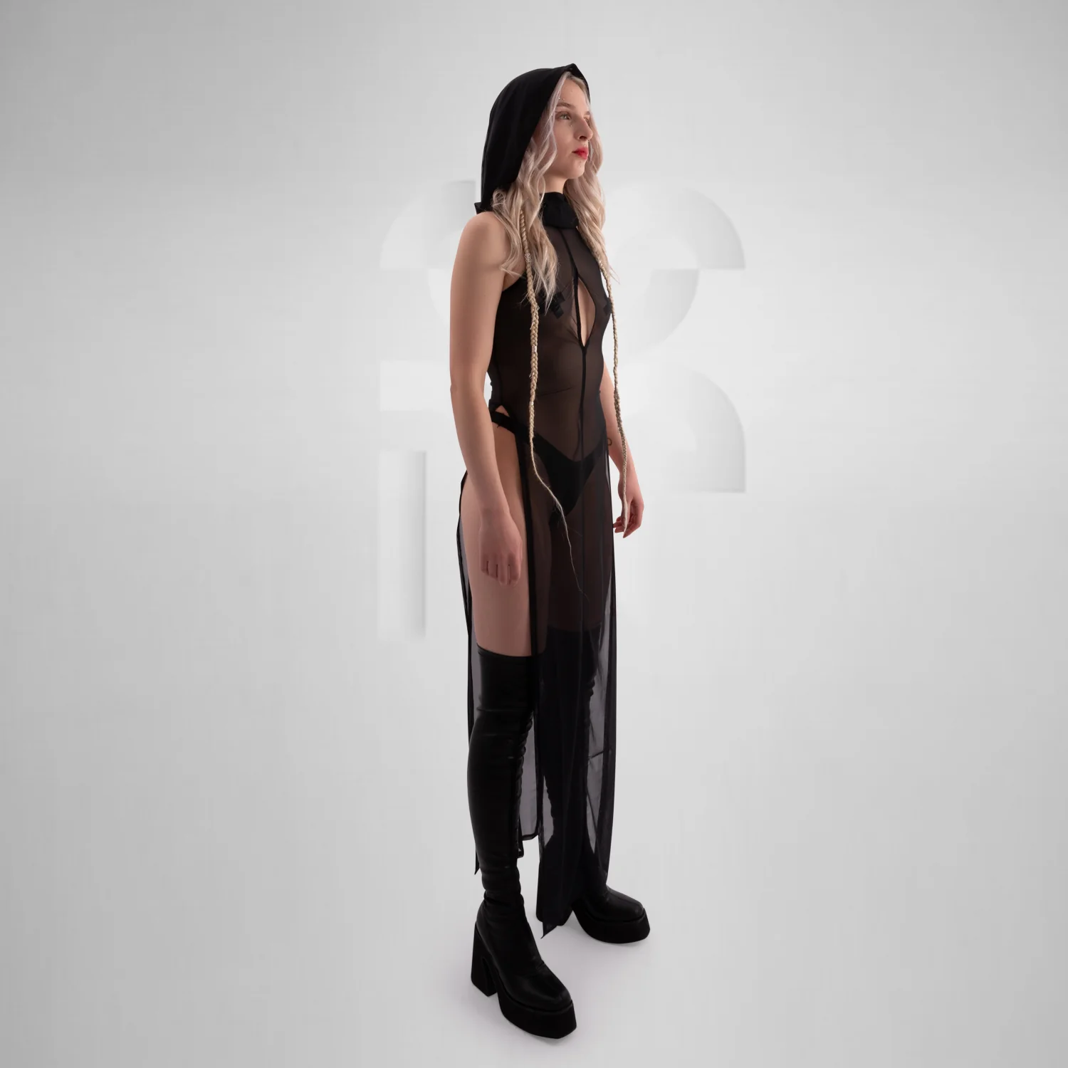 Unisex Witchy Mesh Dress with Slits - Image 3